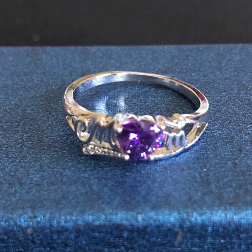 Sterling Silver Mom Ring with Purple Amethyst Accent